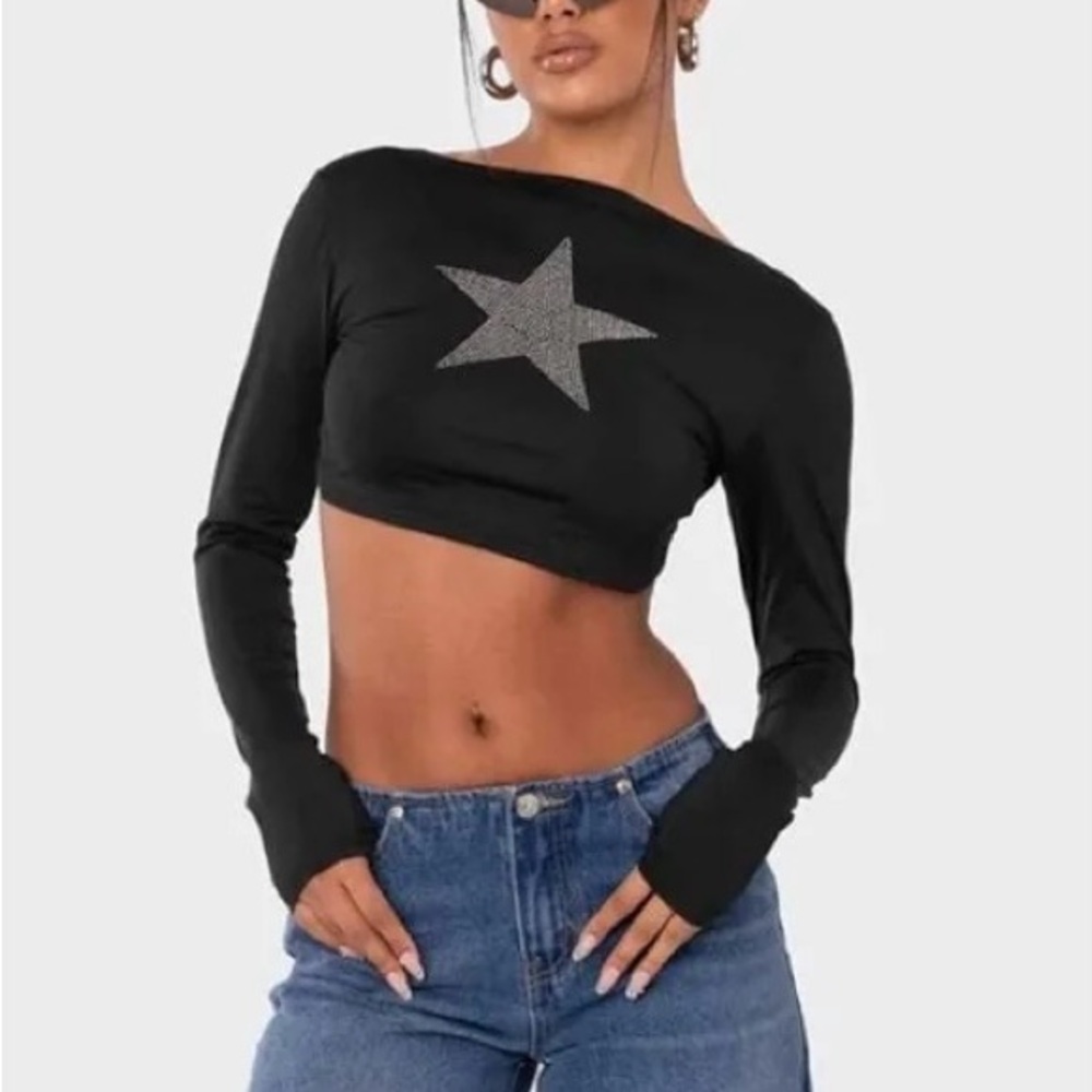 Edikted Black Star Long Sleeve with Open Back